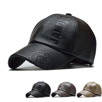 Faux Leather Letter Print Cap — Unisex Adjustable Baseball Hat