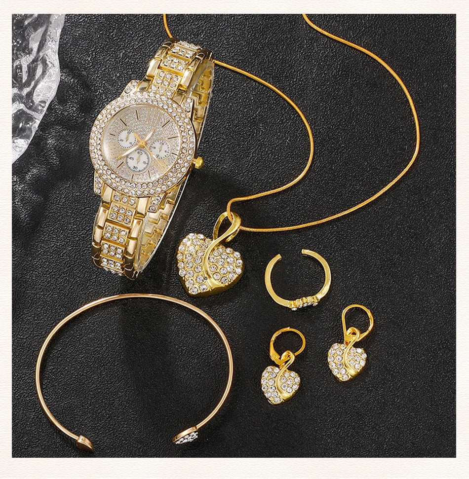 Women's Quartz Gold Watch, Luxury Ring Necklace Earring Rhinestone Fashion, Casual Ladies Jewelry Set The No1 Thing You Need For This Summer