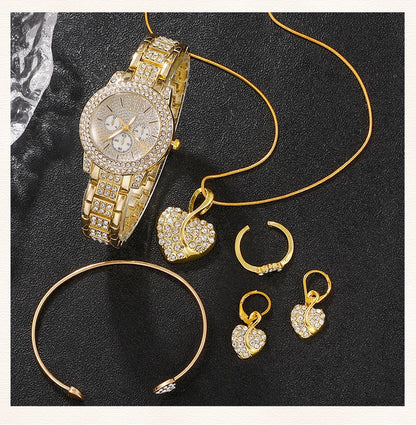 Women's Quartz Gold Watch, Luxury Ring Necklace Earring Rhinestone Fashion, Casual Ladies Jewelry Set The No1 Thing You Need For This Summer
