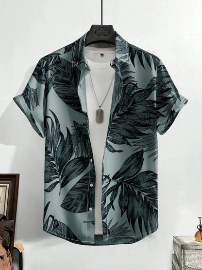 Vintage Print Hawaiian Shirt — Men's Oversized Beach Casual Shirt