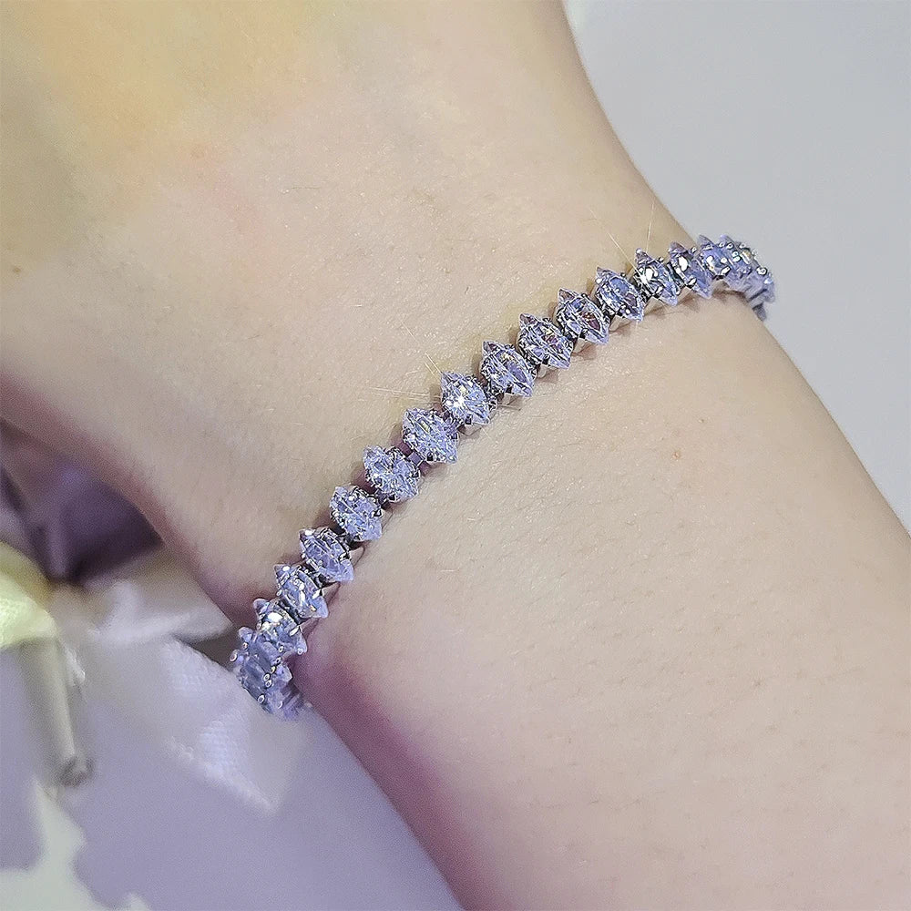 2024 New Marquise Oval Square Cut Luxury Silver Color on Hand Tennis Bracelet Bangle for Women
