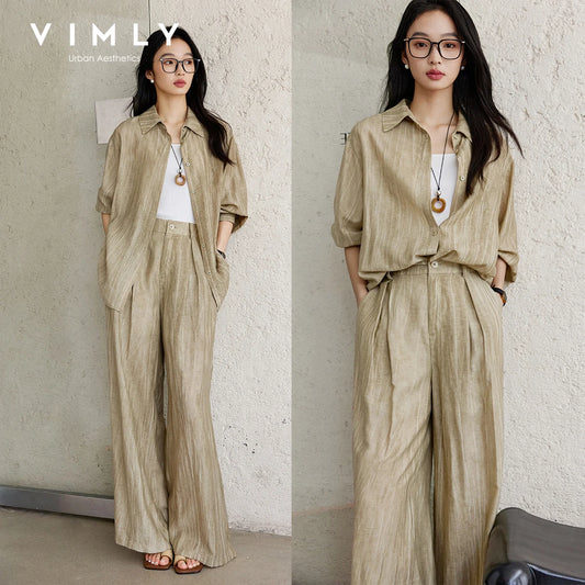 VIMLY Texture Shirt & Pants Set Two Piece - Perfect Fit For The Perfect Night
