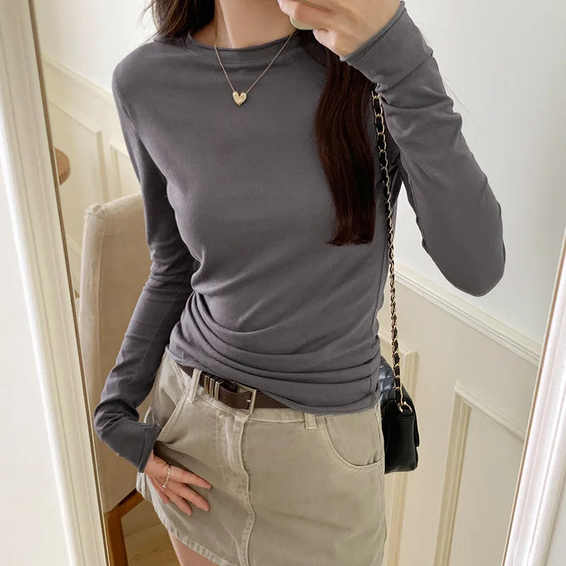 Streetwear Slim Fit Base Tee — Women's Long Sleeve O-Neck Top