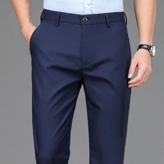 Smart Casual Stretch Trousers — Men's Straight Fit Office Pants