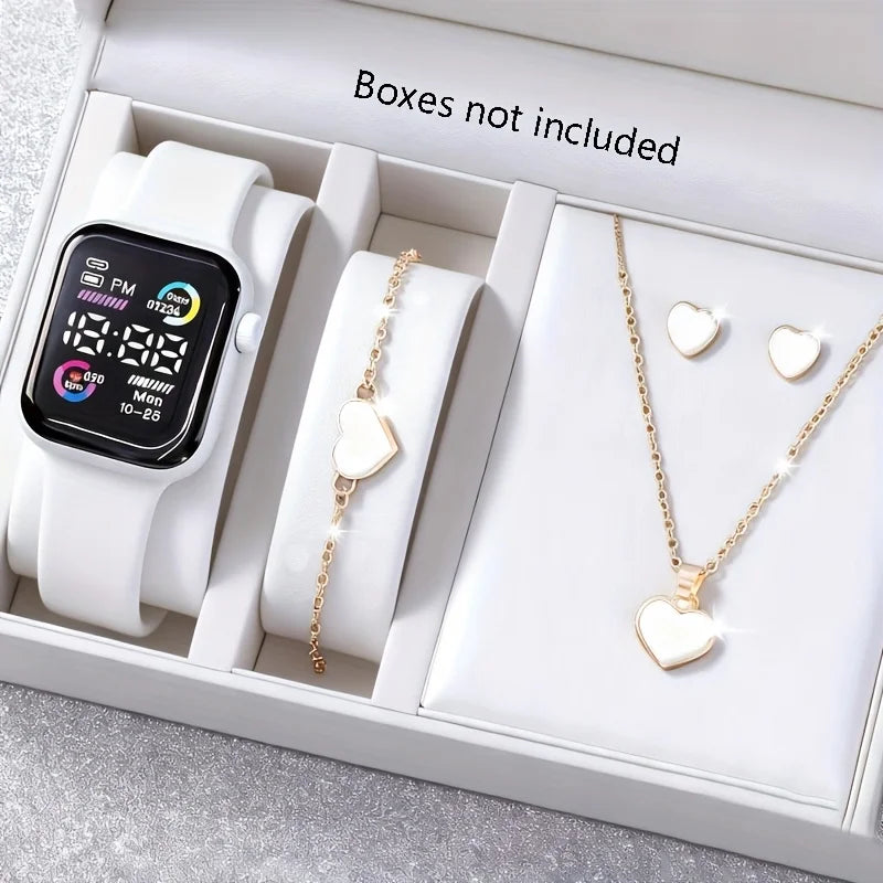 6-piece set of fashion- electronic watch, necklace, earrings, ring set for women, the best choice for a friends gifts