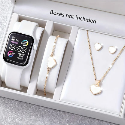6-piece set of fashion- electronic watch, necklace, earrings, ring set for women, the best choice for a friends gifts