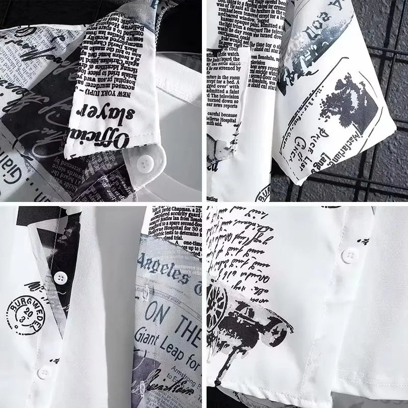 Graffiti Print Short Sleeve Shirt — Men's Loose Fit Beach Shirt