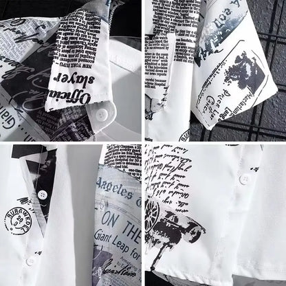 Graffiti Print Short Sleeve Shirt — Men's Loose Fit Beach Shirt