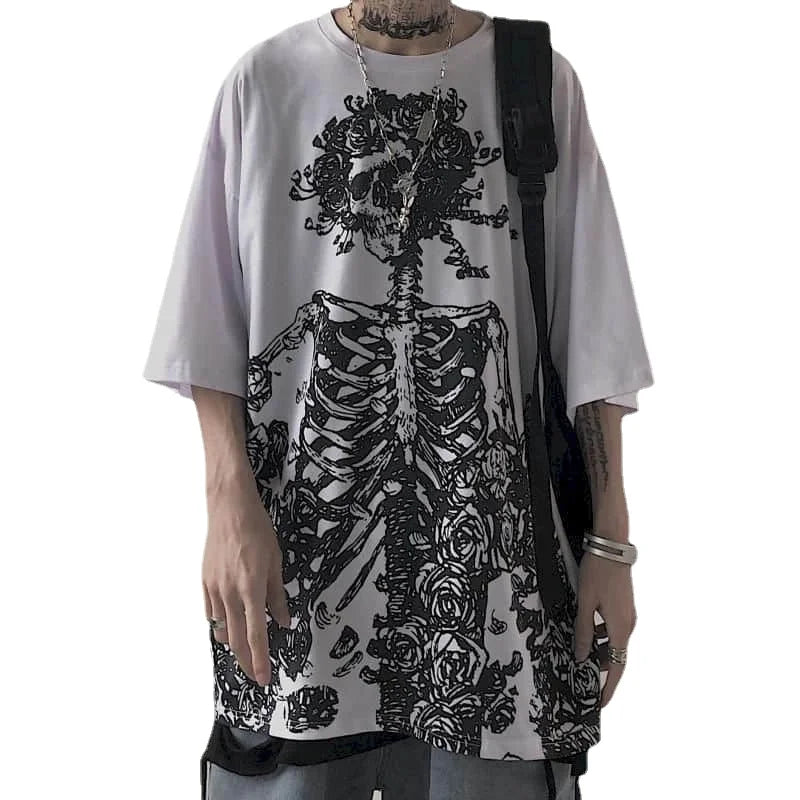 Gothic Skull Graphic Tee — Men's Oversized Streetwear T-Shirt