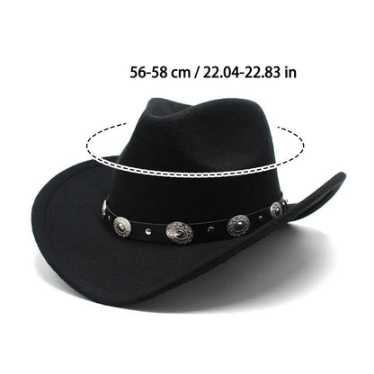 Womens Western Cowboy Hats Studded Pinched Western Cowgirl Hats Wide Brim Fedoras Hat With Belt Buckle Vacation Party Hat