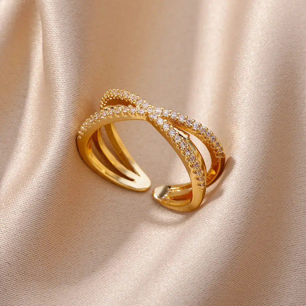 Stainless Steel Belt Rings For Women Zircon Adjustable Belt Finger Ring