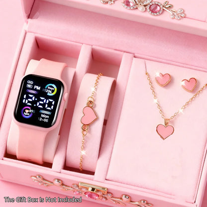6-piece set of fashion- electronic watch, necklace, earrings, ring set for women, the best choice for a friends gifts