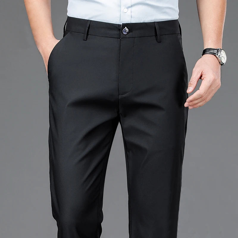 Smart Casual Stretch Trousers — Men's Straight Fit Office Pants
