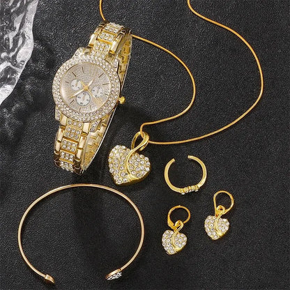 Women's Quartz Gold Watch, Luxury Ring Necklace Earring Rhinestone Fashion, Casual Ladies Jewelry Set The No1 Thing You Need For This Summer