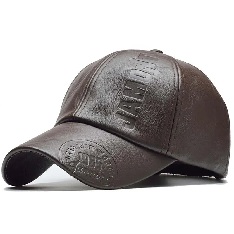 Faux Leather Letter Print Cap — Unisex Adjustable Baseball Hat