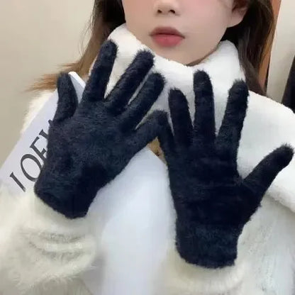 Plush Mink Velvet Winter Gloves — Women's Warm Cold-Proof Mittens