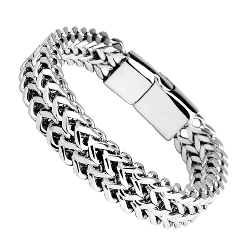Men's Stainless Steel Braided Fish Scale Bracelet – Magnetic Buckle, Keel Design