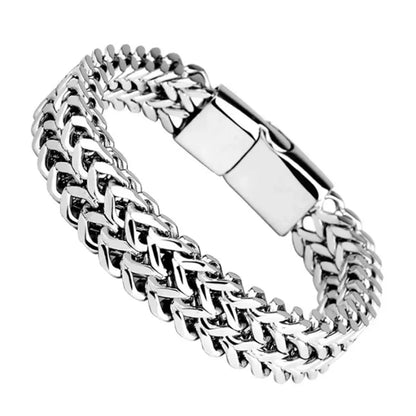 Men's Stainless Steel Braided Fish Scale Bracelet – Magnetic Buckle, Keel Design