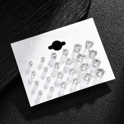 New 12 Pairs Of White Shiny Wedding Stud Earrings Set For Women/ Men Crystal Jewelry Accessories