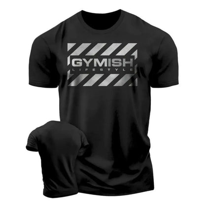 Summer fashion men's muscle training letter print comfortable and breathable round neck T-shirt outdoor casual sports top
