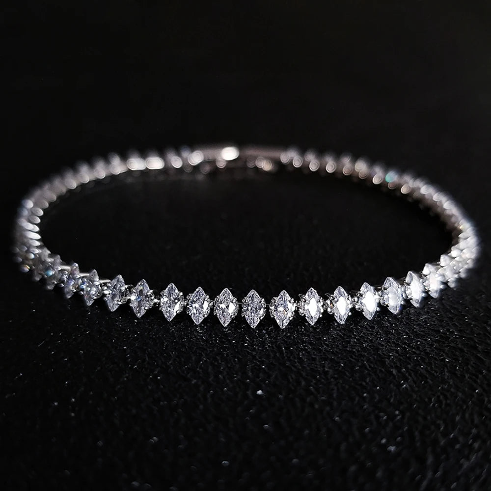 2024 New Marquise Oval Square Cut Luxury Silver Color on Hand Tennis Bracelet Bangle for Women