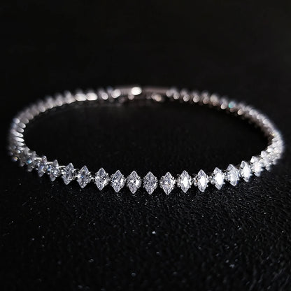 2024 New Marquise Oval Square Cut Luxury Silver Color on Hand Tennis Bracelet Bangle for Women