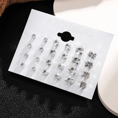 New 12 Pairs Of White Shiny Wedding Stud Earrings Set For Women/ Men Crystal Jewelry Accessories