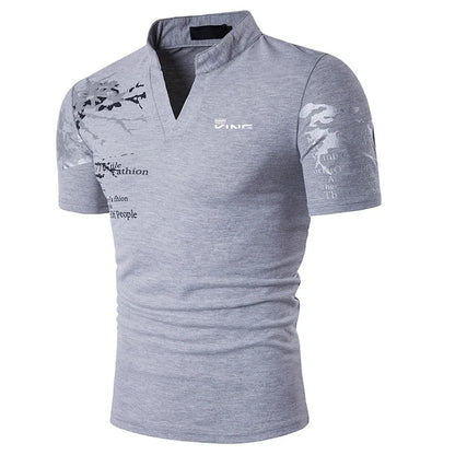 Graphic Print V-Neck Polo — Men's Streetwear Golf Shirt