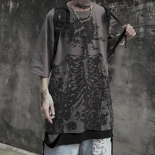 Gothic Skull Graphic Tee — Men's Oversized Streetwear T-Shirt