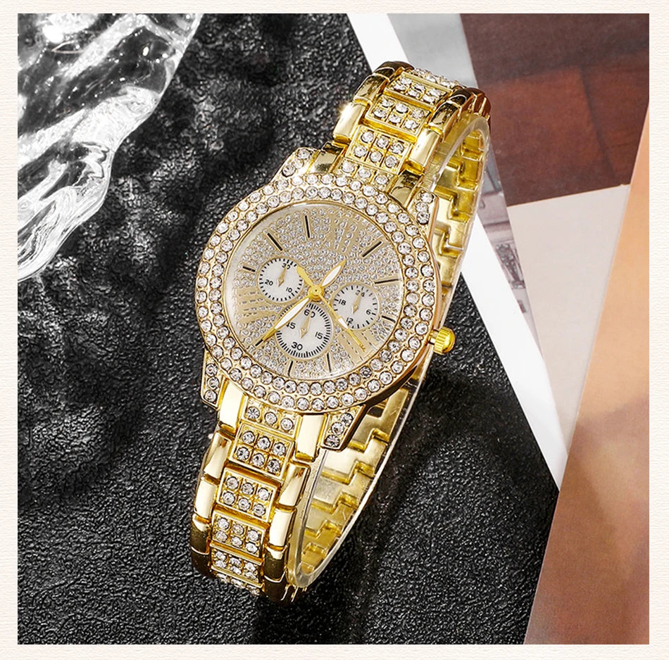 Women's Quartz Gold Watch, Luxury Ring Necklace Earring Rhinestone Fashion, Casual Ladies Jewelry Set The No1 Thing You Need For This Summer