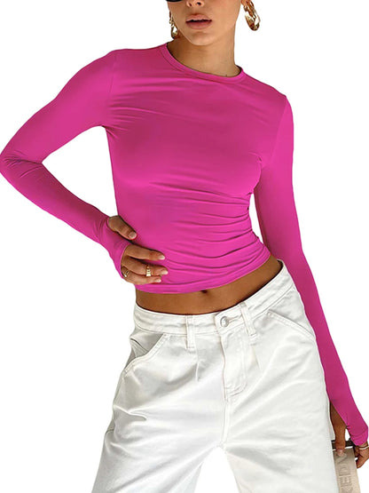 Thumbhole Crop Tee — Women's Slim Fit Long Sleeve Streetwear Top