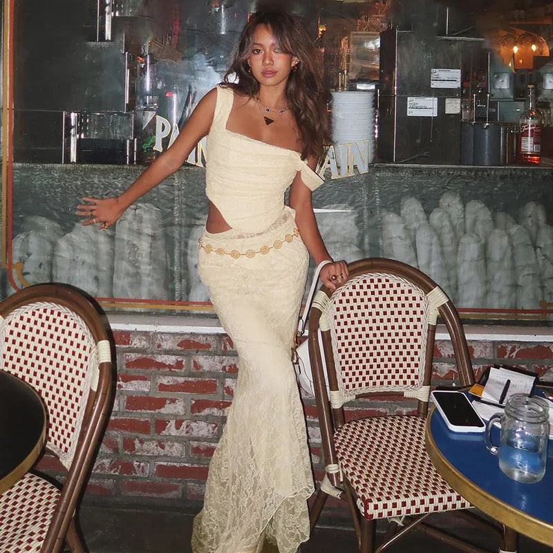 The Verona Textured Two-Piece Maxi Set | Elegant Ivory Summer Outfit