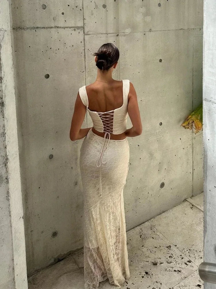 The Verona Textured Two-Piece Maxi Set | Elegant Ivory Summer Outfit