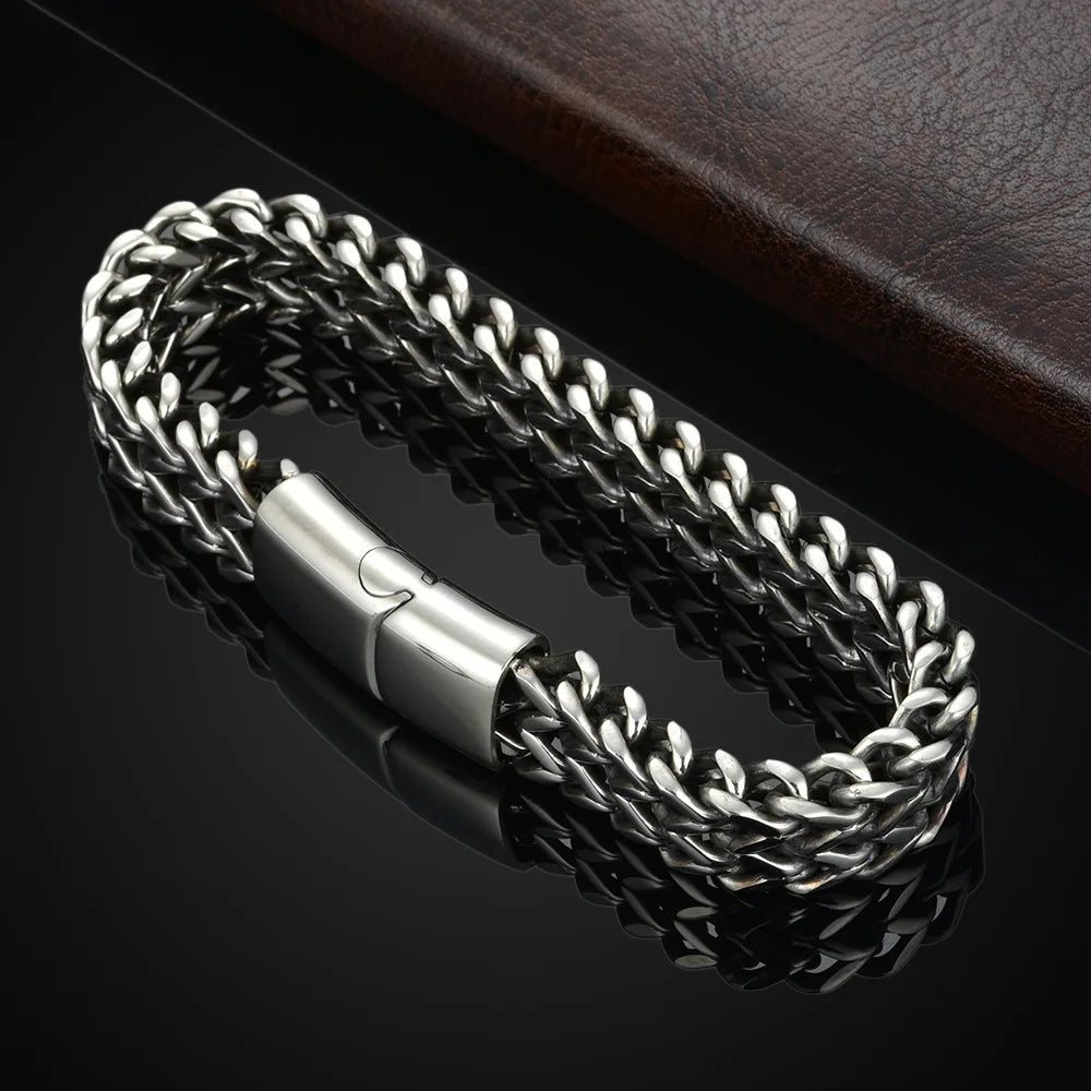 Men's Stainless Steel Braided Fish Scale Bracelet – Magnetic Buckle, Keel Design