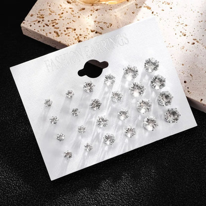 New 12 Pairs Of White Shiny Wedding Stud Earrings Set For Women/ Men Crystal Jewelry Accessories