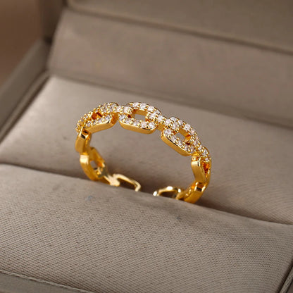 Stainless Steel Belt Rings For Women Zircon Adjustable Belt Finger Ring