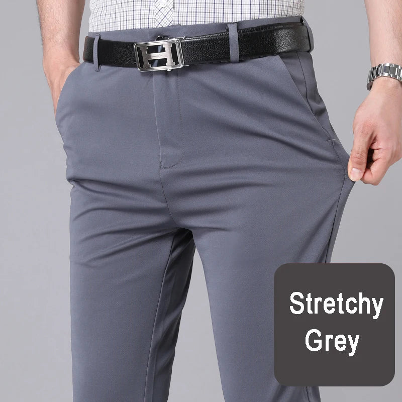 Smart Casual Stretch Trousers — Men's Straight Fit Office Pants