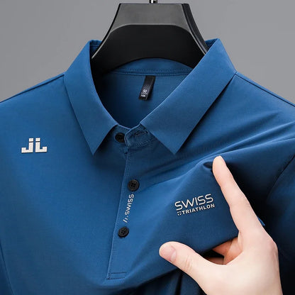 Badge Detail Business Casual Polo — Men's Breathable Short Sleeve Shirt