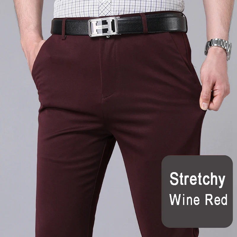 Smart Casual Stretch Trousers — Men's Straight Fit Office Pants