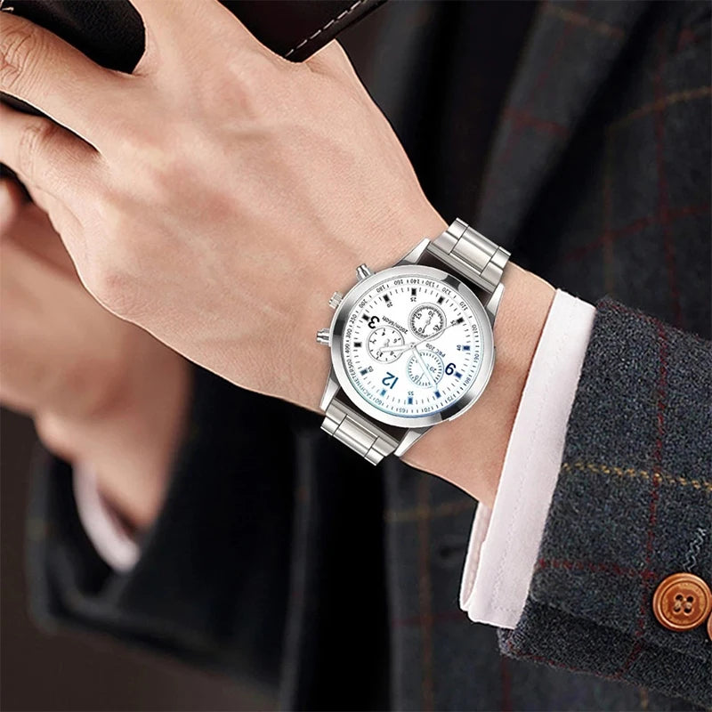 Steel Band Quartz Watch — Men's Business Fashion Wristwatch