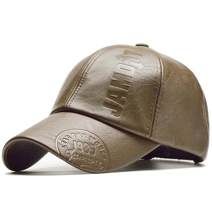 Faux Leather Letter Print Cap — Unisex Adjustable Baseball Hat