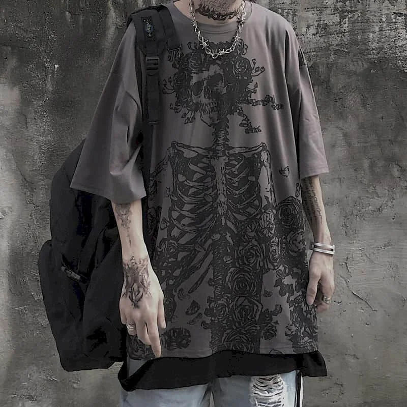 Gothic Skull Graphic Tee — Men's Oversized Streetwear T-Shirt
