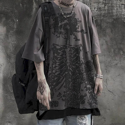 Gothic Skull Graphic Tee — Men's Oversized Streetwear T-Shirt