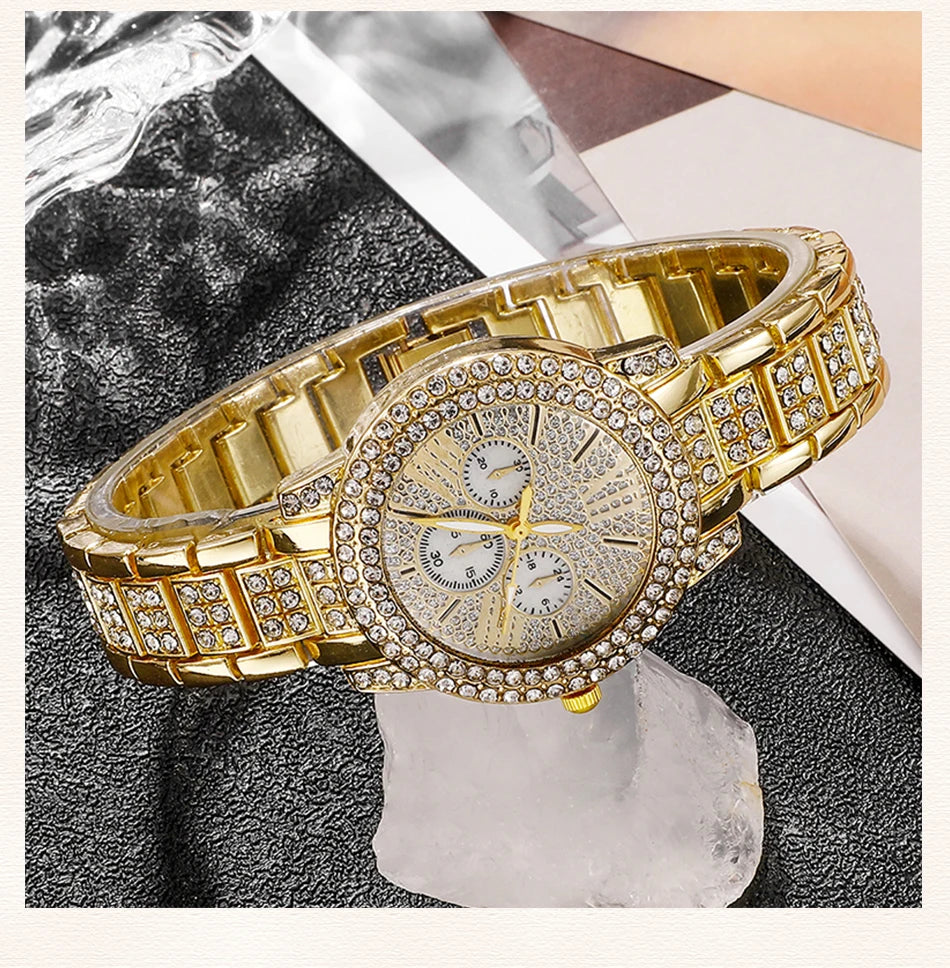 Women's Quartz Gold Watch, Luxury Ring Necklace Earring Rhinestone Fashion, Casual Ladies Jewelry Set The No1 Thing You Need For This Summer