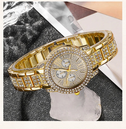 Women's Quartz Gold Watch, Luxury Ring Necklace Earring Rhinestone Fashion, Casual Ladies Jewelry Set The No1 Thing You Need For This Summer
