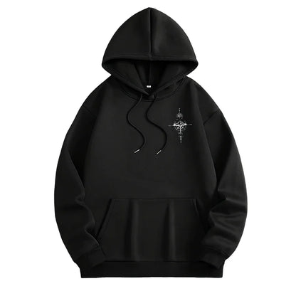 Vintage Compass Print Hoodie — Men's Casual Pullover Sweatshirt
