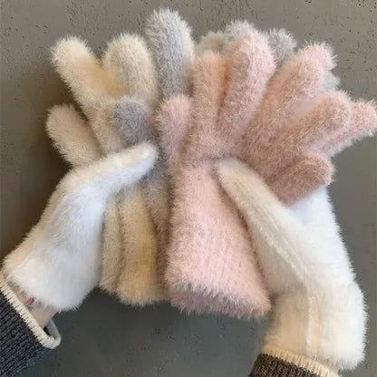 Plush Mink Velvet Winter Gloves — Women's Warm Cold-Proof Mittens