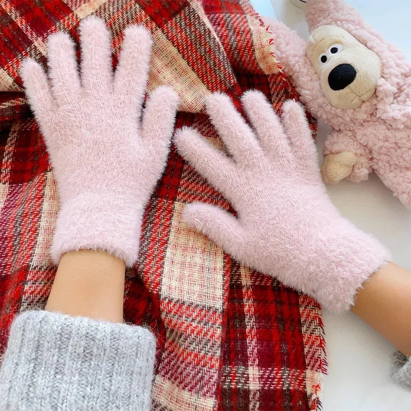 Plush Mink Velvet Winter Gloves — Women's Warm Cold-Proof Mittens