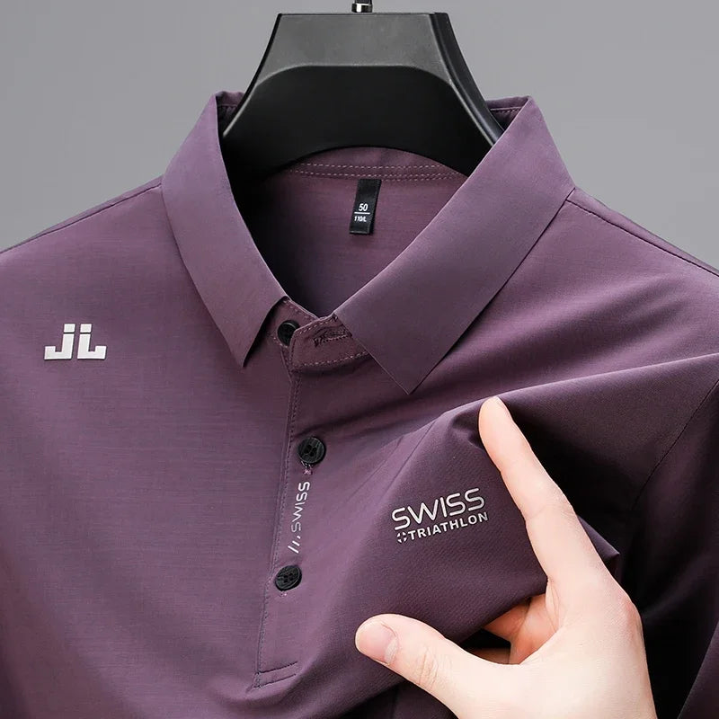Badge Detail Business Casual Polo — Men's Breathable Short Sleeve Shirt