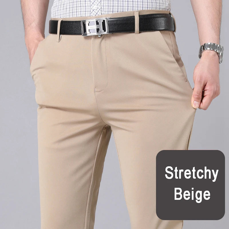 Smart Casual Stretch Trousers — Men's Straight Fit Office Pants